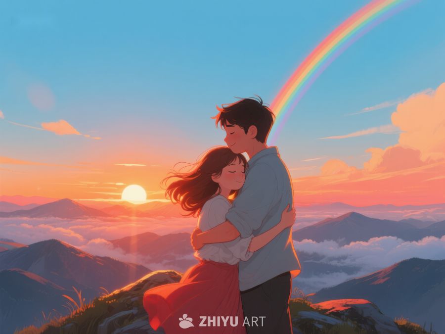 山顶拥抱，彩虹下的浪漫时刻 652