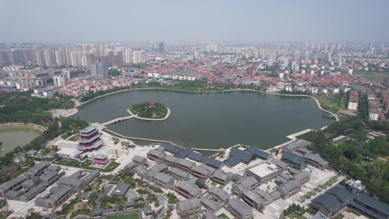 河北沧州城市风光地标建筑航拍  