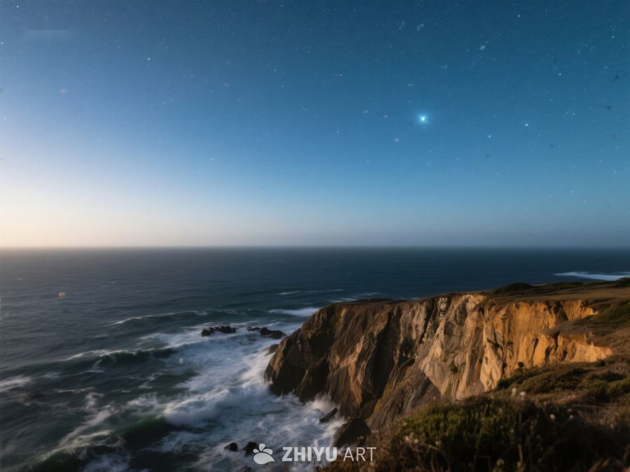 海岸夜景：星空下的海浪与悬崖 22