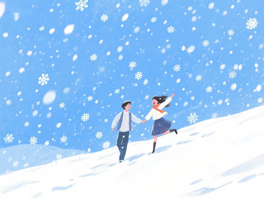 雪中漫步的两人 906