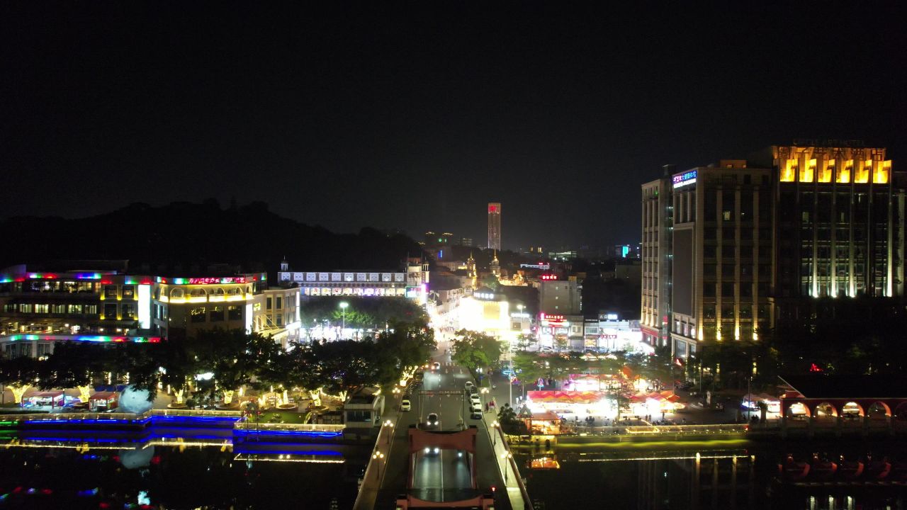 广东中山城市夜景灯光航拍