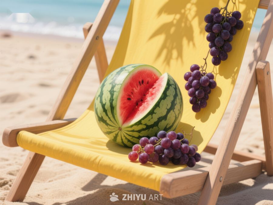 沙滩躺椅上的西瓜与葡萄 447