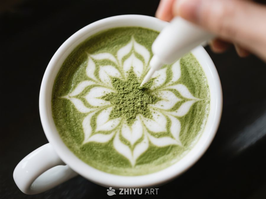手工制作的抹茶拿铁艺术