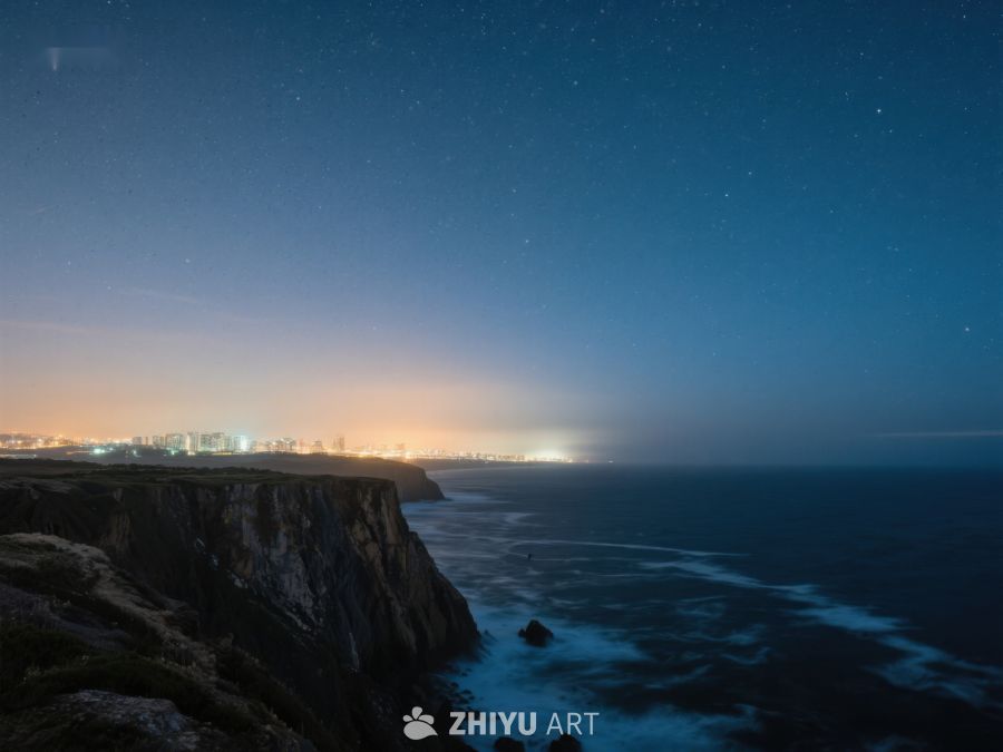 夜幕下的悬崖与海景 515