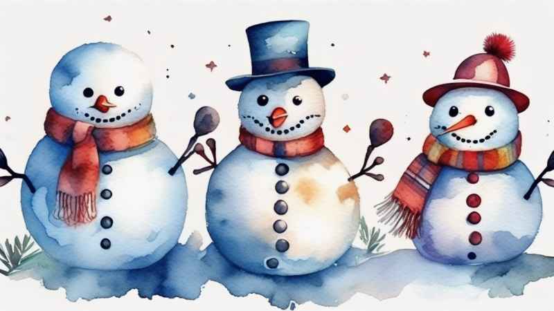 冬季插画雪人堆 38