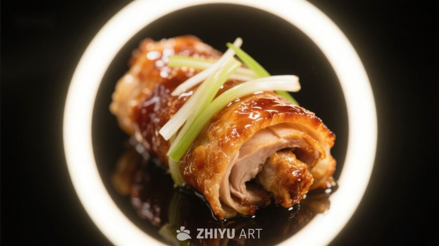 酱香浓郁的烤鸭配葱丝