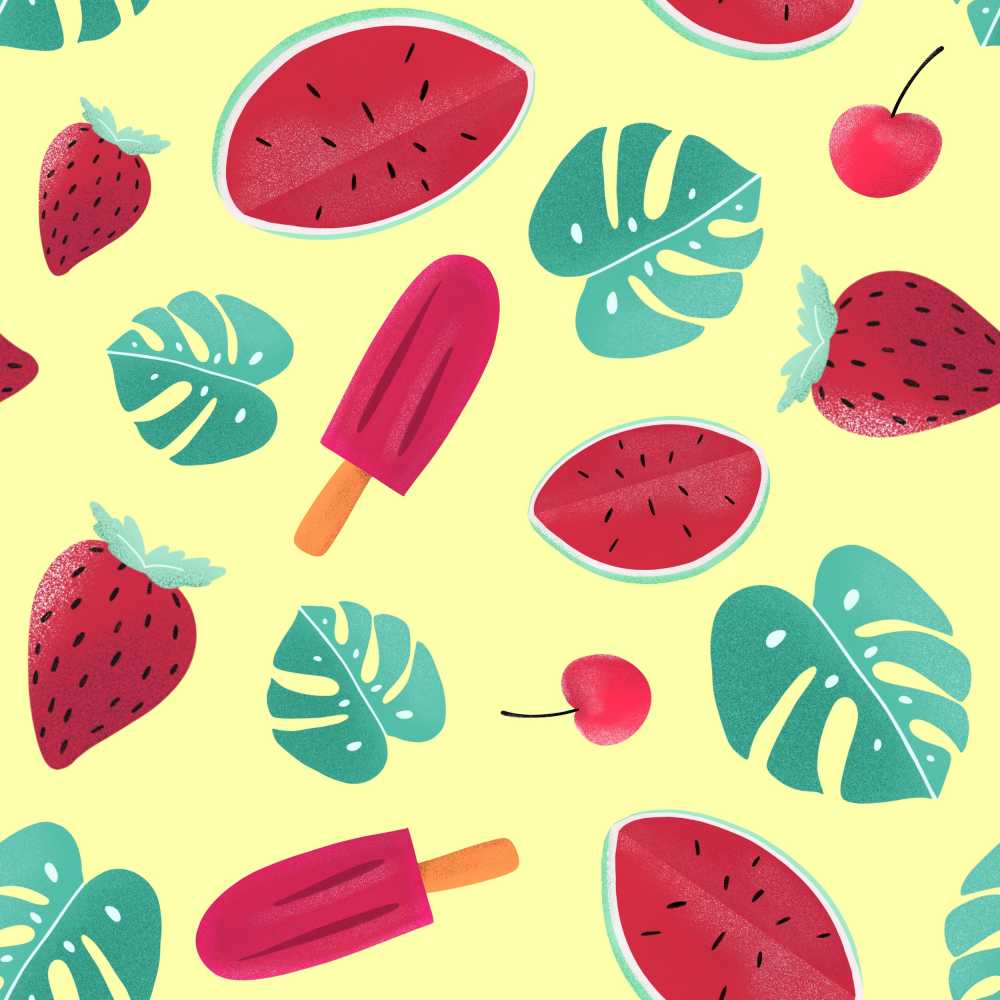 西瓜叶子草莓冰淇淋樱桃红色纹理味道食品颜色维生素好吃水果