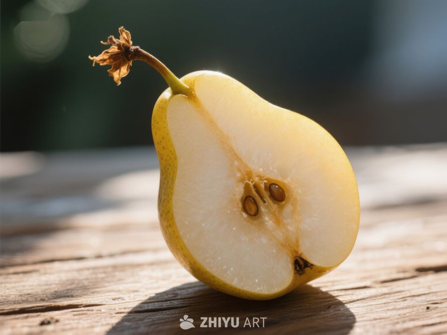 切开的梨子展示内部种子 358
