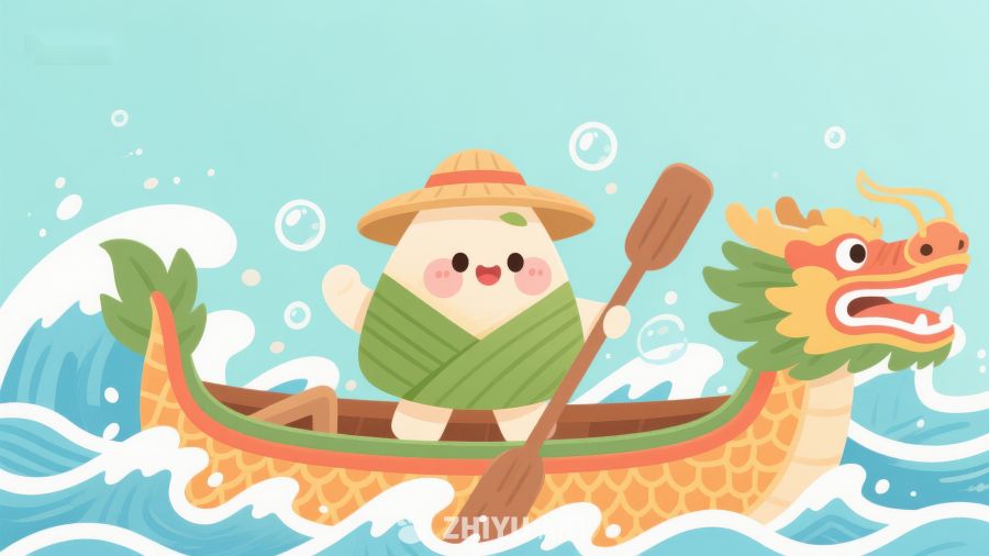 粽子划龙舟，端午节趣味场景 496