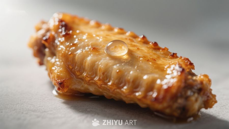 金黄酥脆的烤鸡翅特写