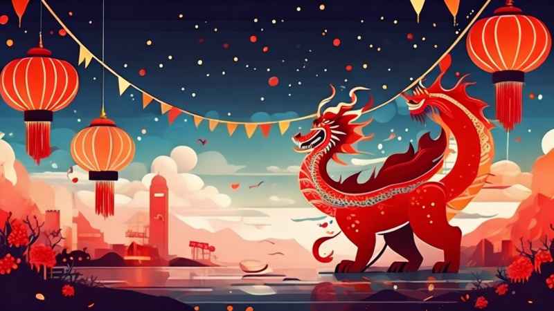 过年春节游龙灯简约插画 9