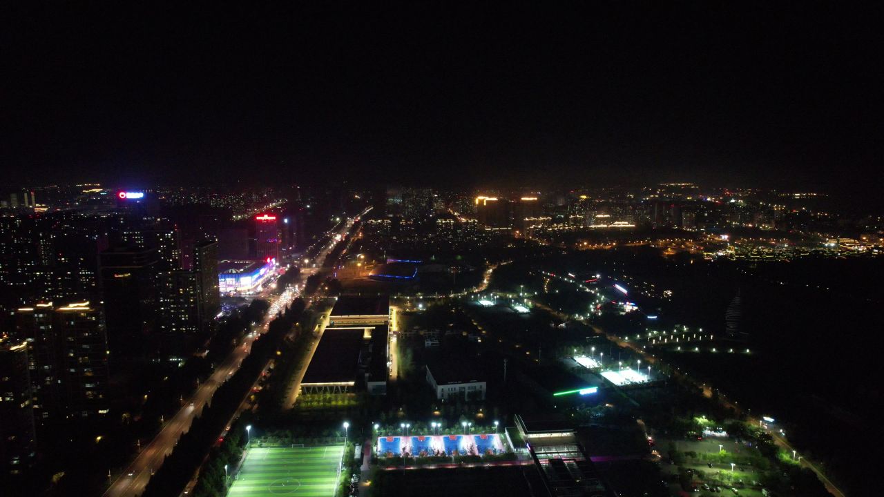 山东日照城市夜景灯光航拍  