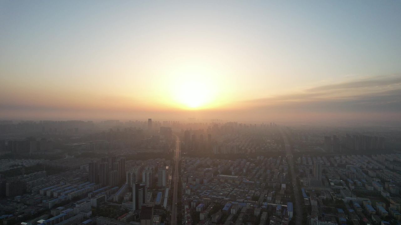 航拍河南洛阳城市日出