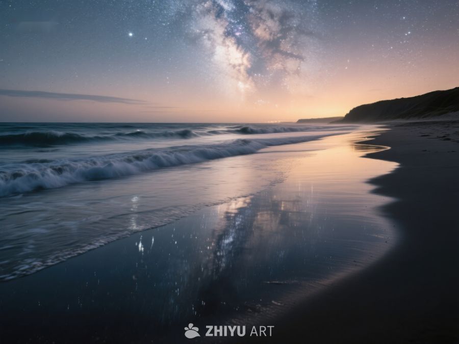 星河映照的海滩夜景 150