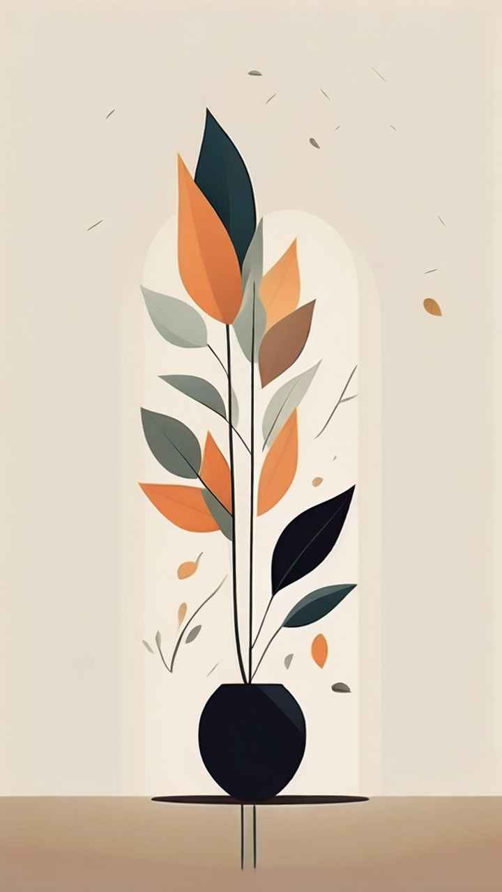 极简主义元素花朵和树枝插画