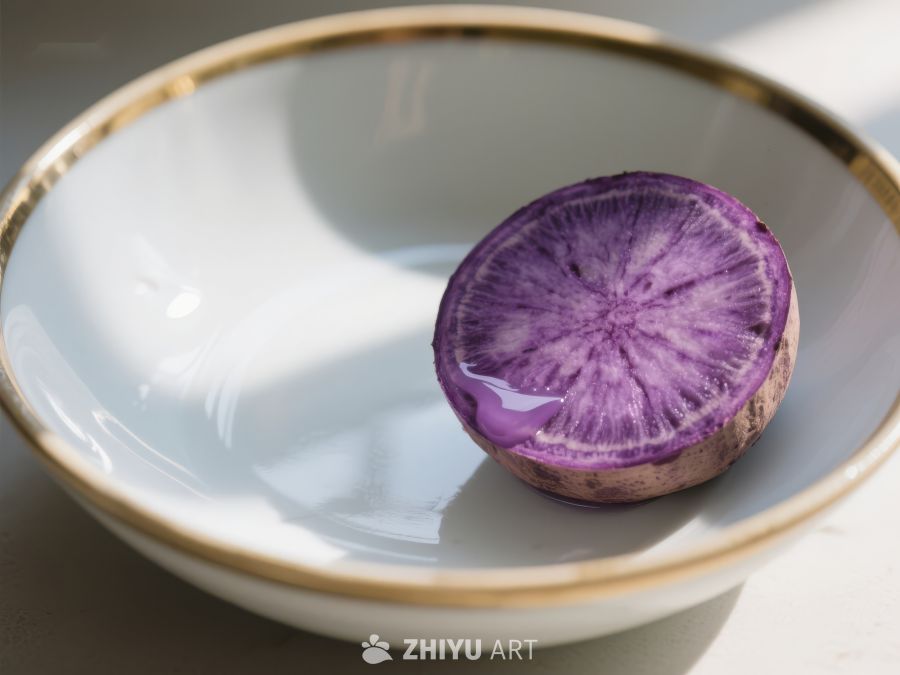 紫色切片蔬菜置于白色瓷碗中 634