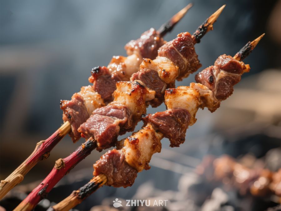 烤肉串在炭火上烧烤