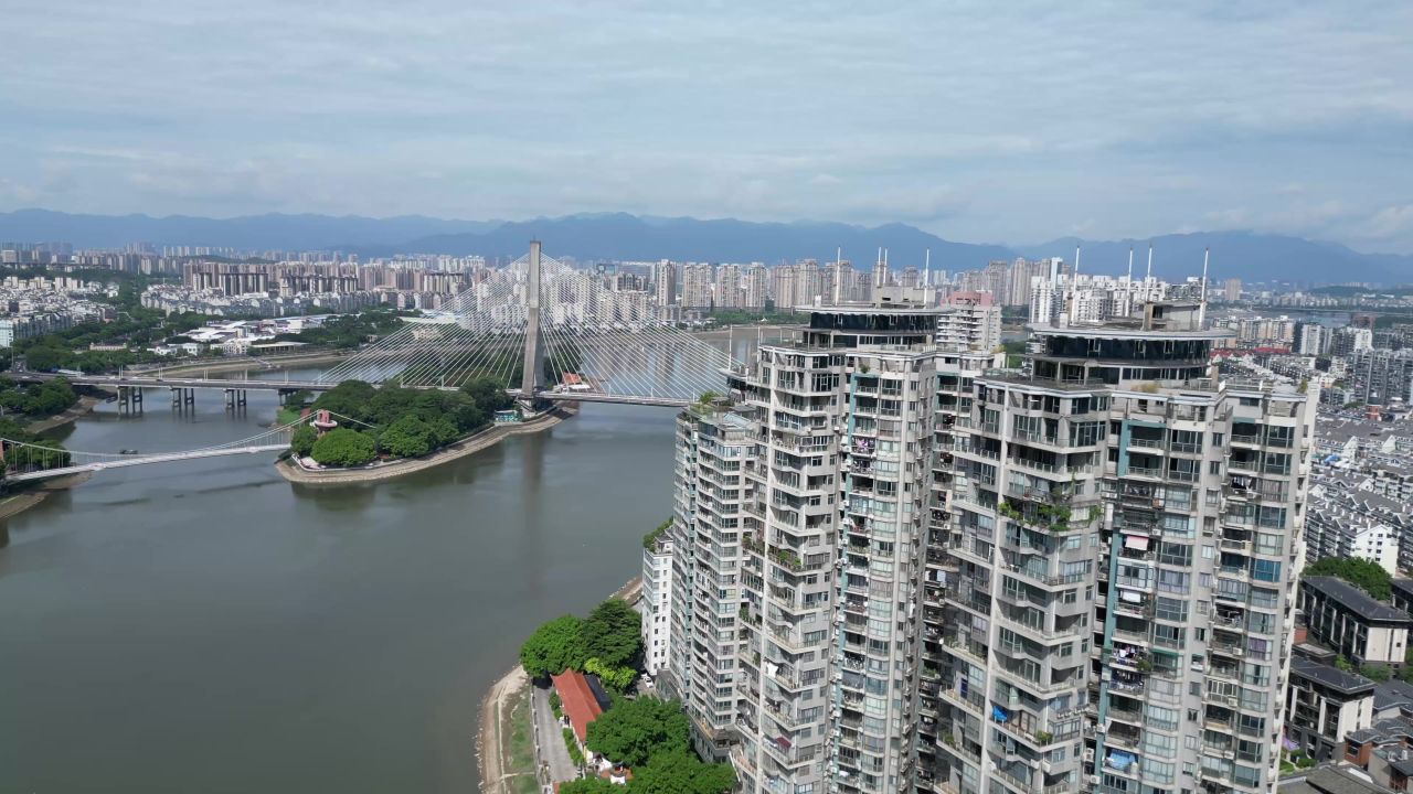 航拍福州闽江三县洲大桥
