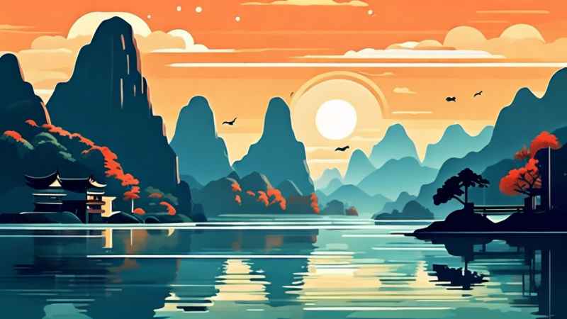 插画风格 桂林山水 17