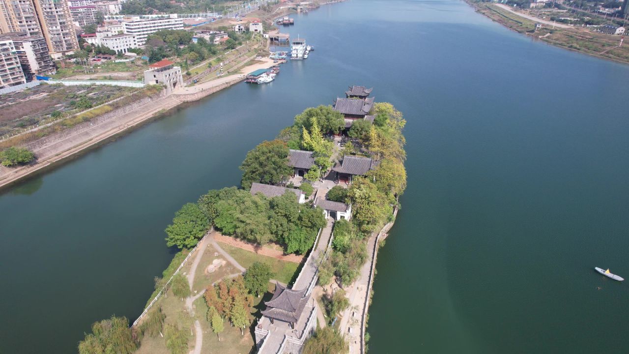 湖南衡阳石鼓书院历史文化古建筑航拍 
