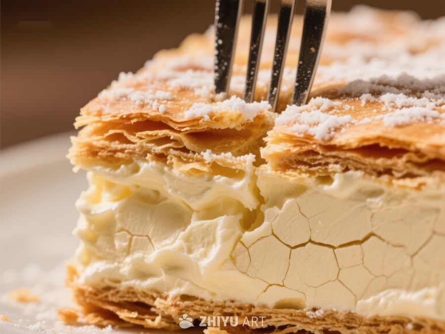 叉子轻挑奶油酥皮蛋糕 72