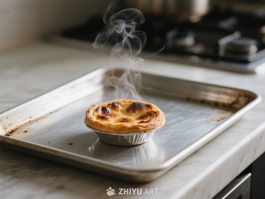 新鲜出炉的蛋挞散发热气