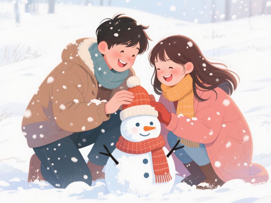 冬日雪地里堆雪人的温馨时刻 124