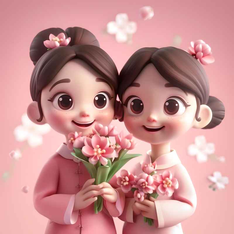 双手捧着鲜花母女粉色背景图 6