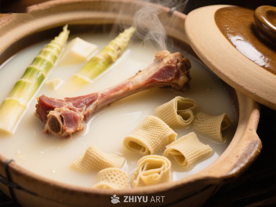 热气腾腾的骨汤配竹笋和面片 492