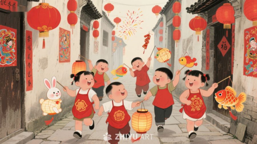 孩子们在古巷中欢庆春节 297