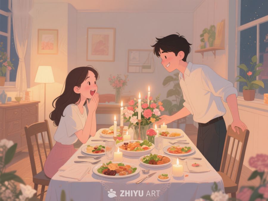 温馨晚餐，情侣共度美好时光 784