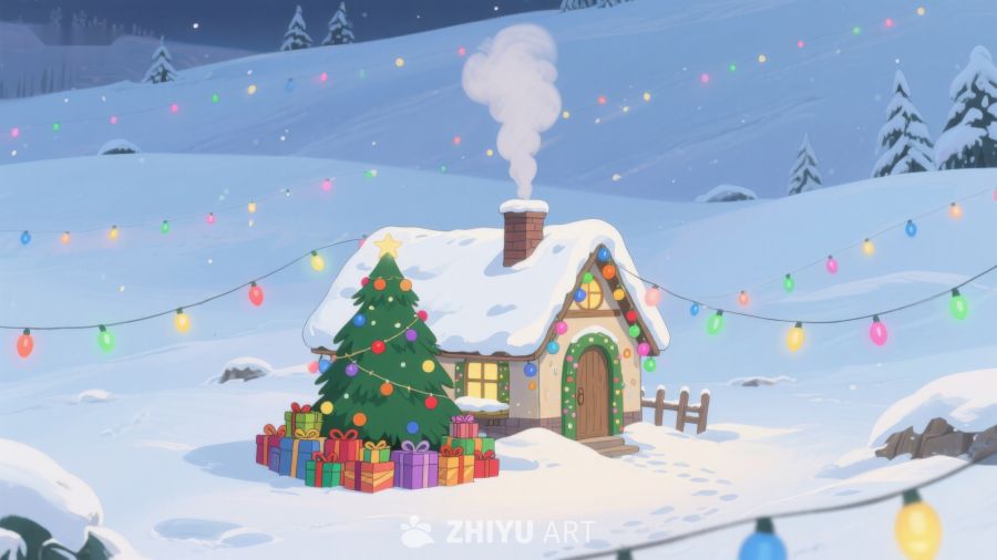 雪地小屋与圣诞树 323