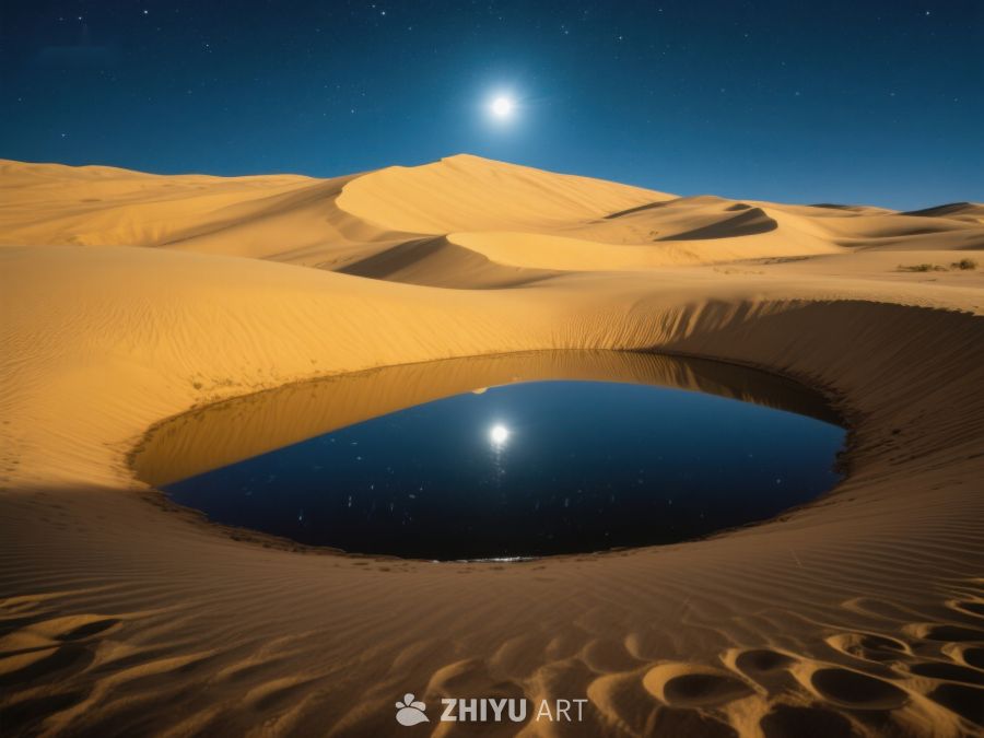 沙漠夜景中的水洼倒影 100