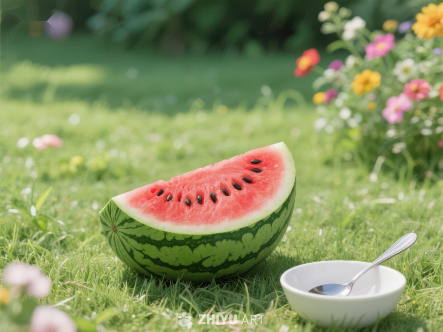 夏日草地上的西瓜与小碗 460