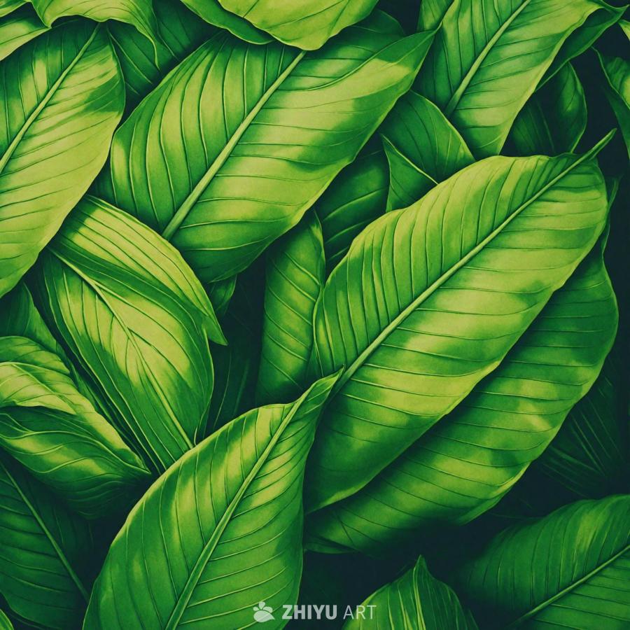 壁纸材料的特写视图，呈现鲜艳的绿色。壁纸由许多大型