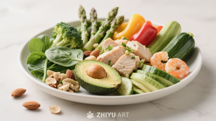 新鲜蔬菜鸡肉沙拉拼盘