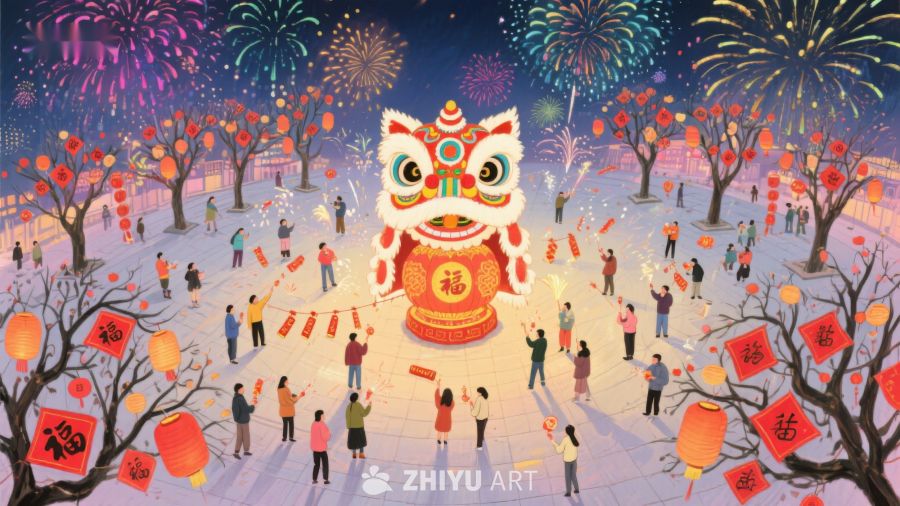 春节舞狮庆典夜景 133