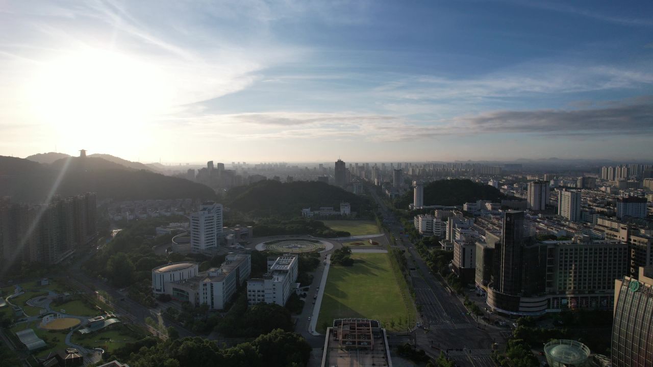 浙江台州中央商务区高楼建筑航拍 