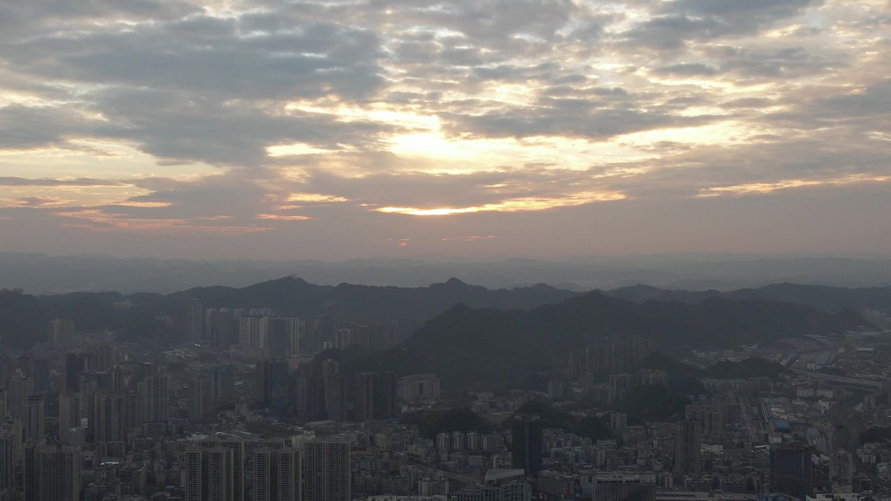  贵州贵阳日出彩霞航拍