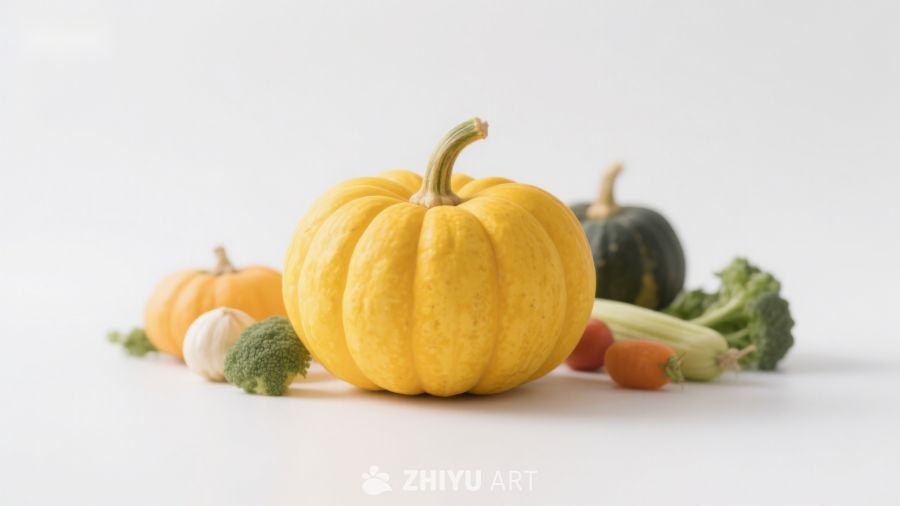 黄色南瓜与多种蔬菜静物