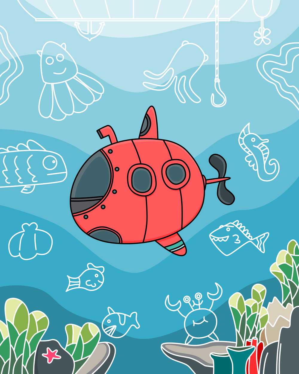 潜水水肺海洋海水鱼珊瑚水族馆海蜇蟹八达通潜艇船钓鱼水下
