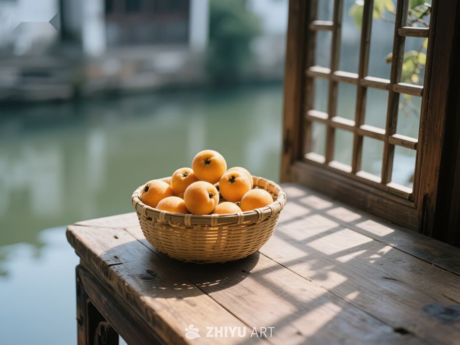 窗边竹篮盛满橙色果实 156