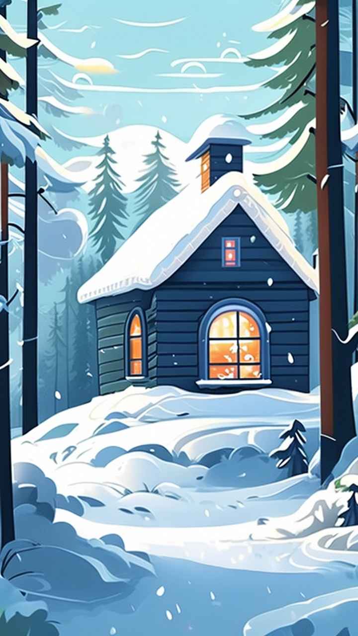 雪景唯美插画小屋 61