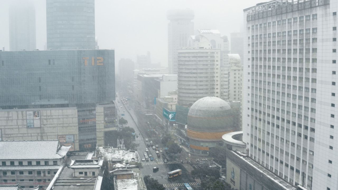 无锡城市雪景航拍