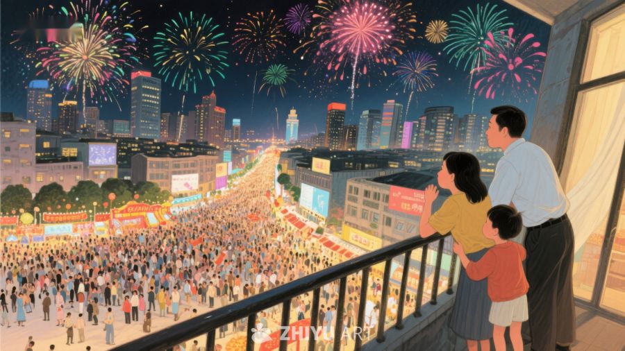 夜景烟花下的城市庆典 1190