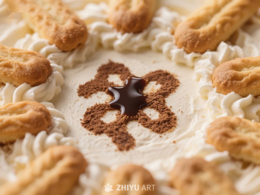 奶油甜点配手指饼干和巧克力酱