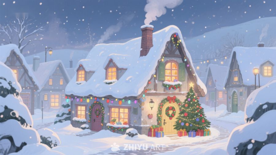 雪夜中的温馨圣诞小屋 510