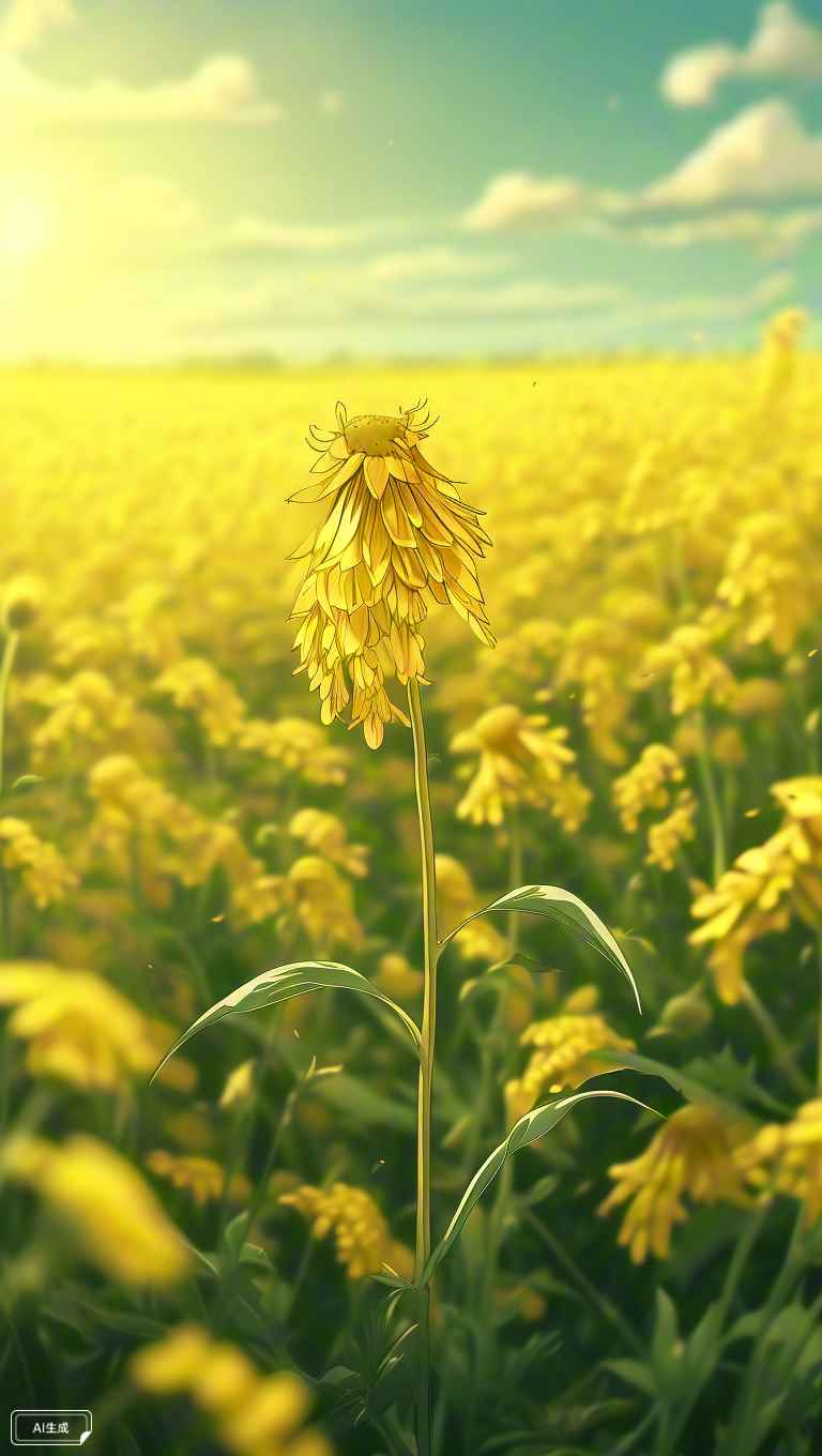 一朵金黄的油菜花，在一望无际的花田中格外耀眼 4