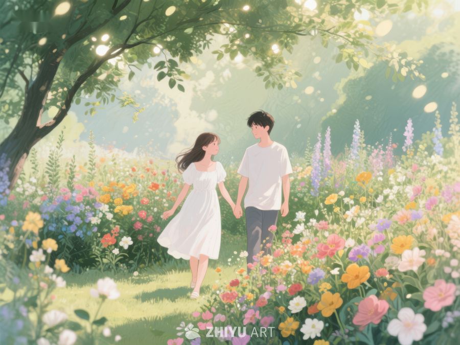 花海中漫步的情侣 328