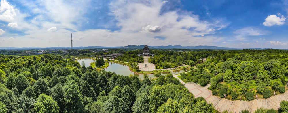 湖南宁乡刘少奇故居花明楼5A景区全景图航拍